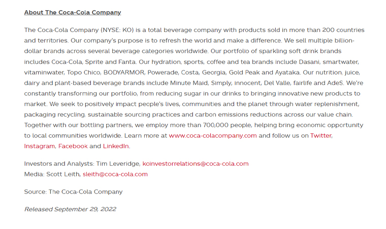 Coca Cola Press Release Example