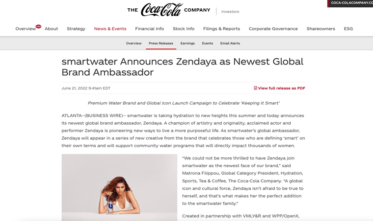 Example Press Release on Coca Cola