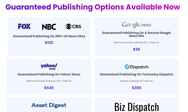 Guaranteed Publishing Options